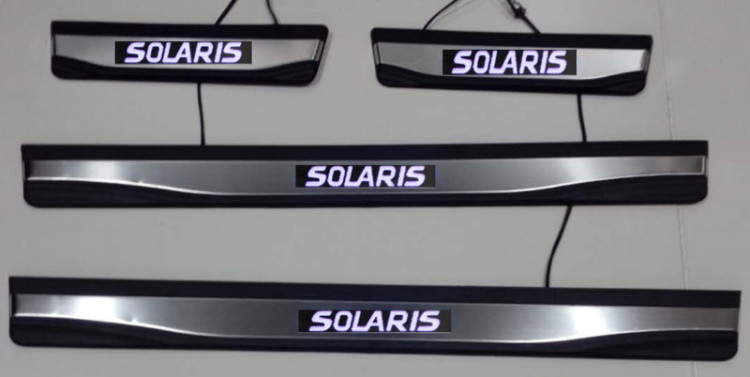 Накладки на пороги с Led подсветкой OEM Style JMT Hyundai Solaris 2017-2020, Hyundai Solaris FL 2021- Накладки на пороги с Led подсветкой OEM Style JMT → 82396 :: TUNING`Leader /img1