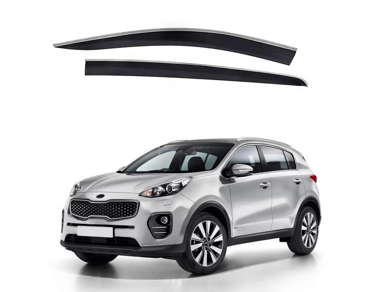 Дефлекторы на окна тонированные с хромированным стальным молдингом TXR KIA Sportage 2016-2018, KIA Sportage FL 2018-2022 Дефлекторы на окна тонированные с хромированным стальным молдингом TXR → BKAKX51623LOGO :: TUNING`Leader /img1