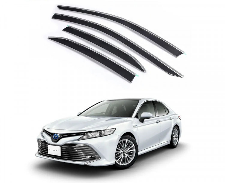 Дефлекторы на окна тонированные с хромированным стальным молдингом TXR Toyota Camry 2006-2009, Toyota Camry FL 2009-2011 Дефлекторы на окна тонированные с хромированным стальным молдингом TXR → BTYCM0623L :: TUNING`Leader /img1