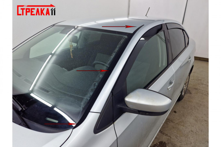 Водосток (дефлектор) лобового стекла акриловый Премиум Strelka Volkswagen Polo SD 2010-2015, Volkswagen Polo SD FL 2015-2020 Водосток (дефлектор) лобового стекла акриловый Премиум Strelka → VP.115 :: TUNING`Leader /img5